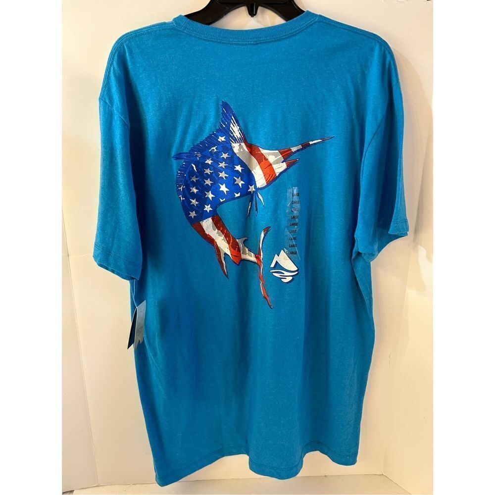 Ocean & Coast t-shirt large New Swordfish Stars Stripes‎ turquoise heather